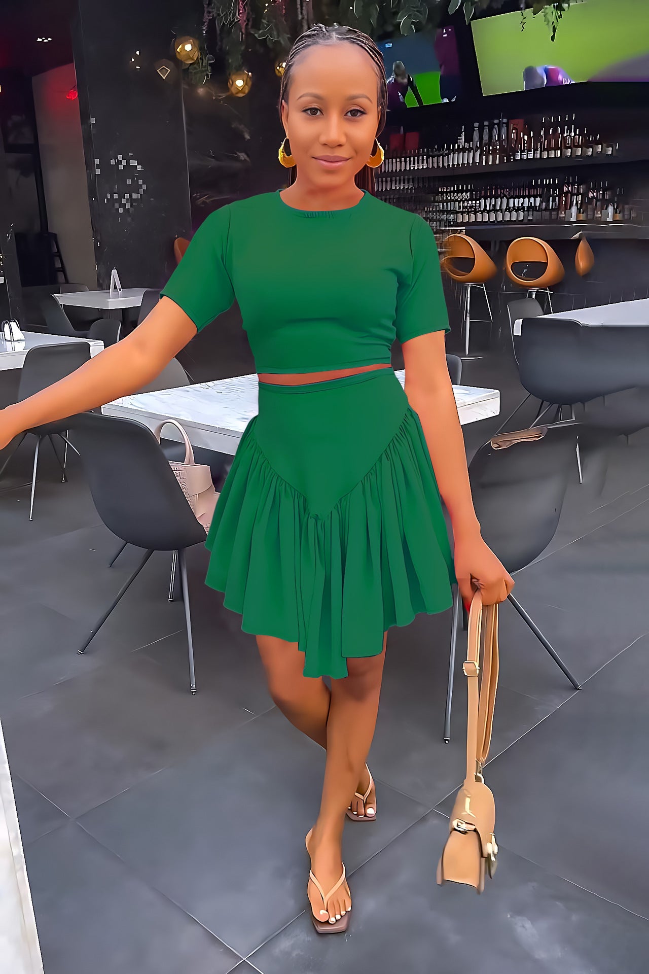 Tight Fitting Short T-shirt High Waist Casual Simple Irregular Skirt Two-piece Set 6