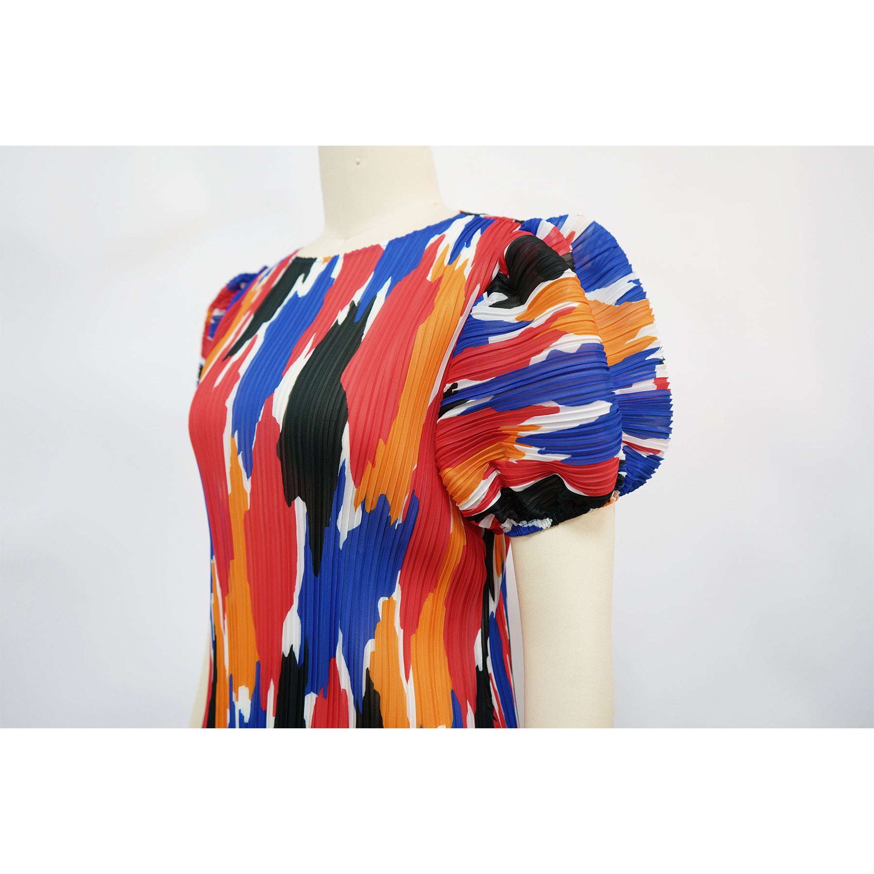 Fashionable Women's Puff Short-Sleeved Printed Dress 8