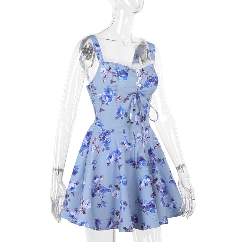 Women Floral Spring Sexy V-Neck Suspender Dress 9