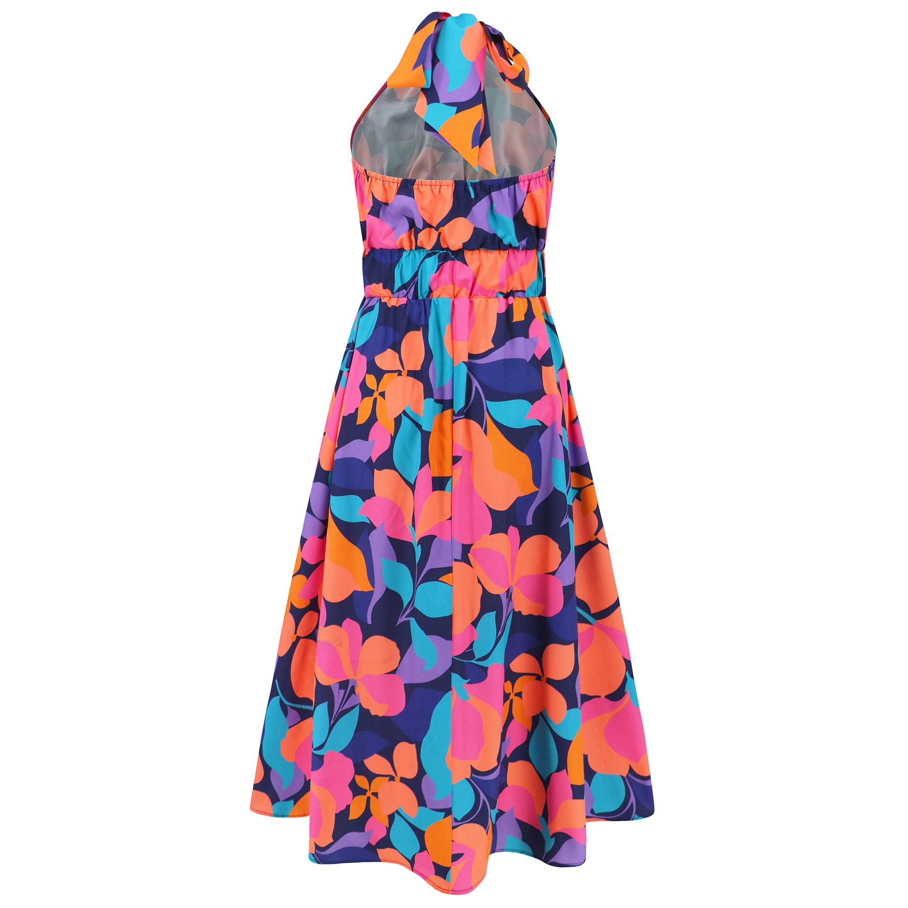 Women Sexy Stand Collar Sleeveless Printed Maxi Dress 17