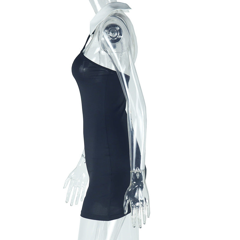 Fashionable Women's Clothing Halter Neck Turndown Collar Low Back Sleeveless Bodycon Dress 6