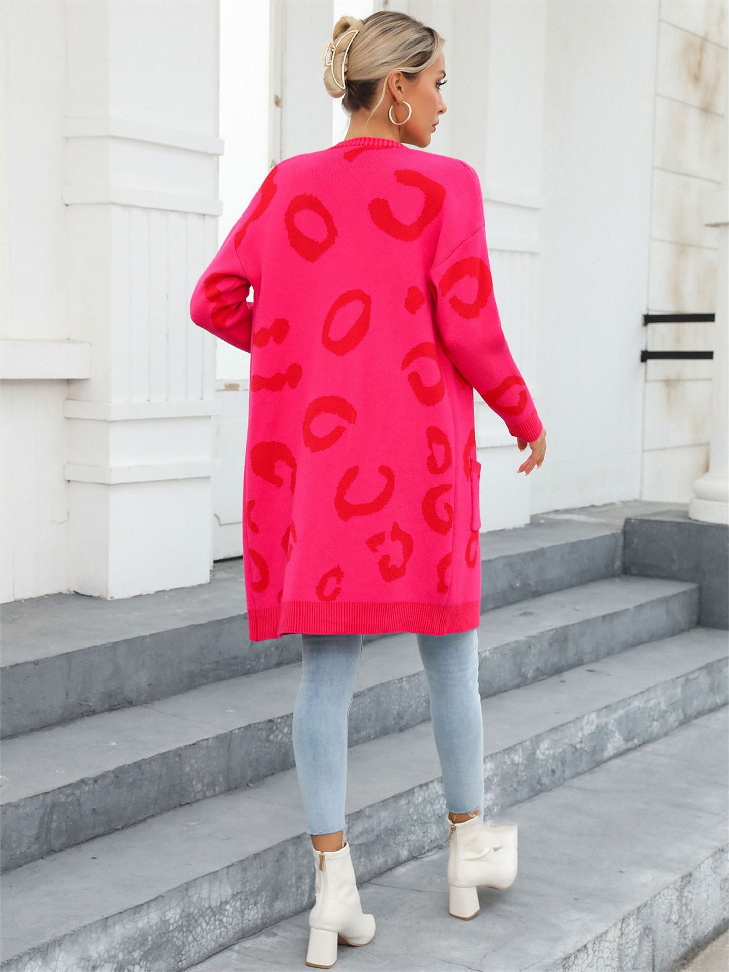 Plus Size Women Fall and Winter Leopard Knitting Cardigan Sweater 11