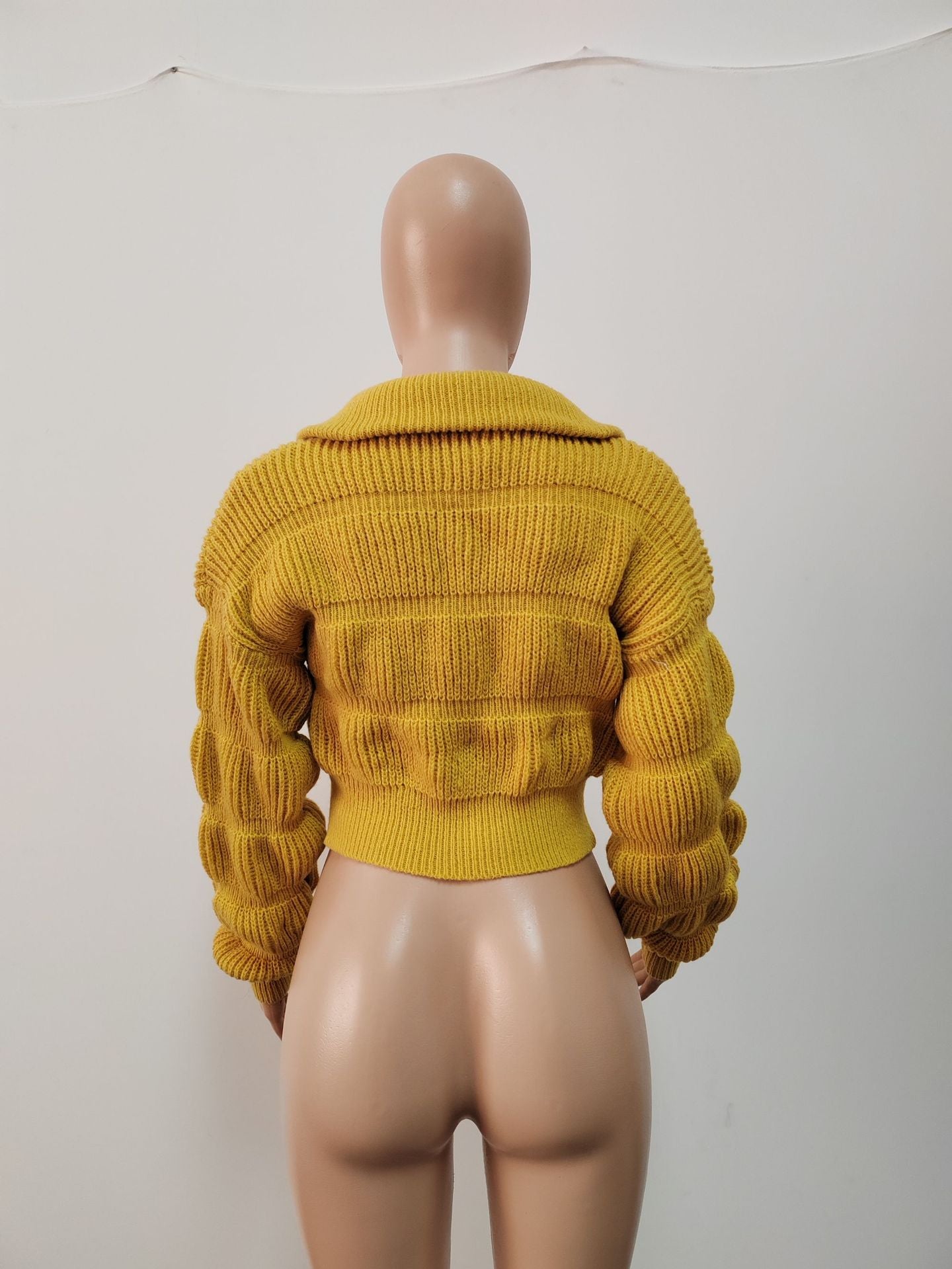 Women loose lantern sleeves Ribbed cuffs zipper sweater 12