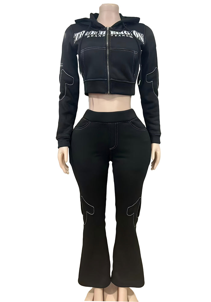 Women casual embroidered sports hoodies two-piece top and pant