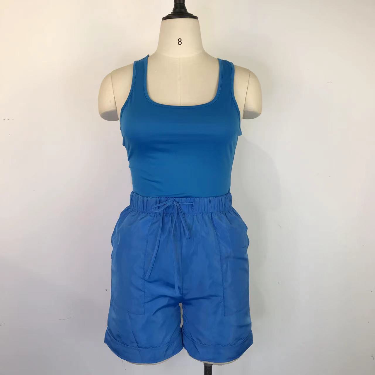Women's Fashion Solid Color Two Piece Vest Loose Casual Shorts Summer Two Piece Set 15