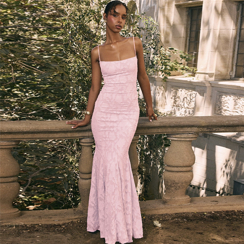 Spring Women’s Sexy Low Back Lace Up Slim Strap Evening Dress 4