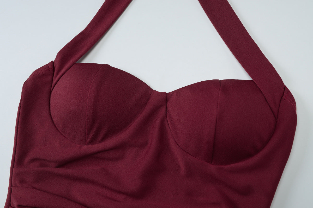 Sexy Strap Dress Women's Summer Luxury Chic Slim Waist High Slit Long Dress 11