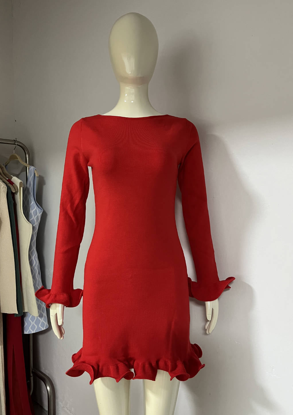 Sexy Tight Fitting Ruffle Knitting Long-Sleeved Autumn And Winter Dress 16