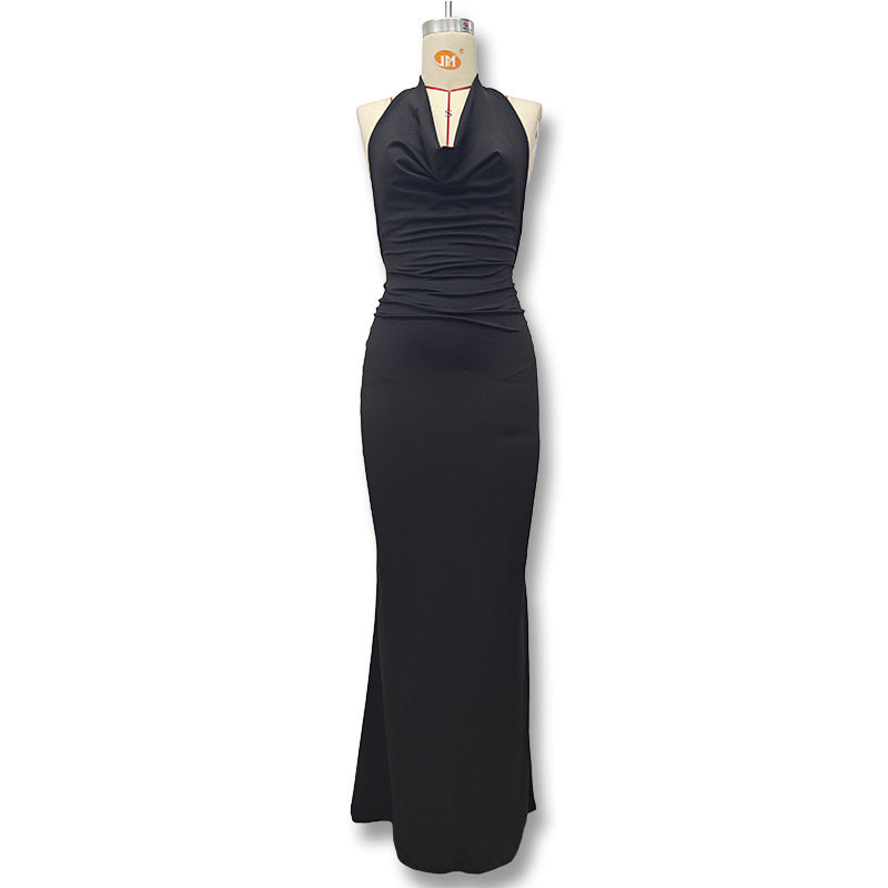 Women Sexy Halter Neck Backless Pile Neck Dress 14