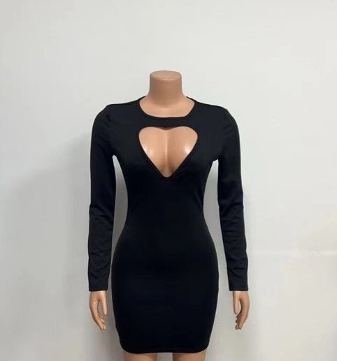 Women Round Neck Sexy Hollow Bodycon Long Sleeve Dress 8