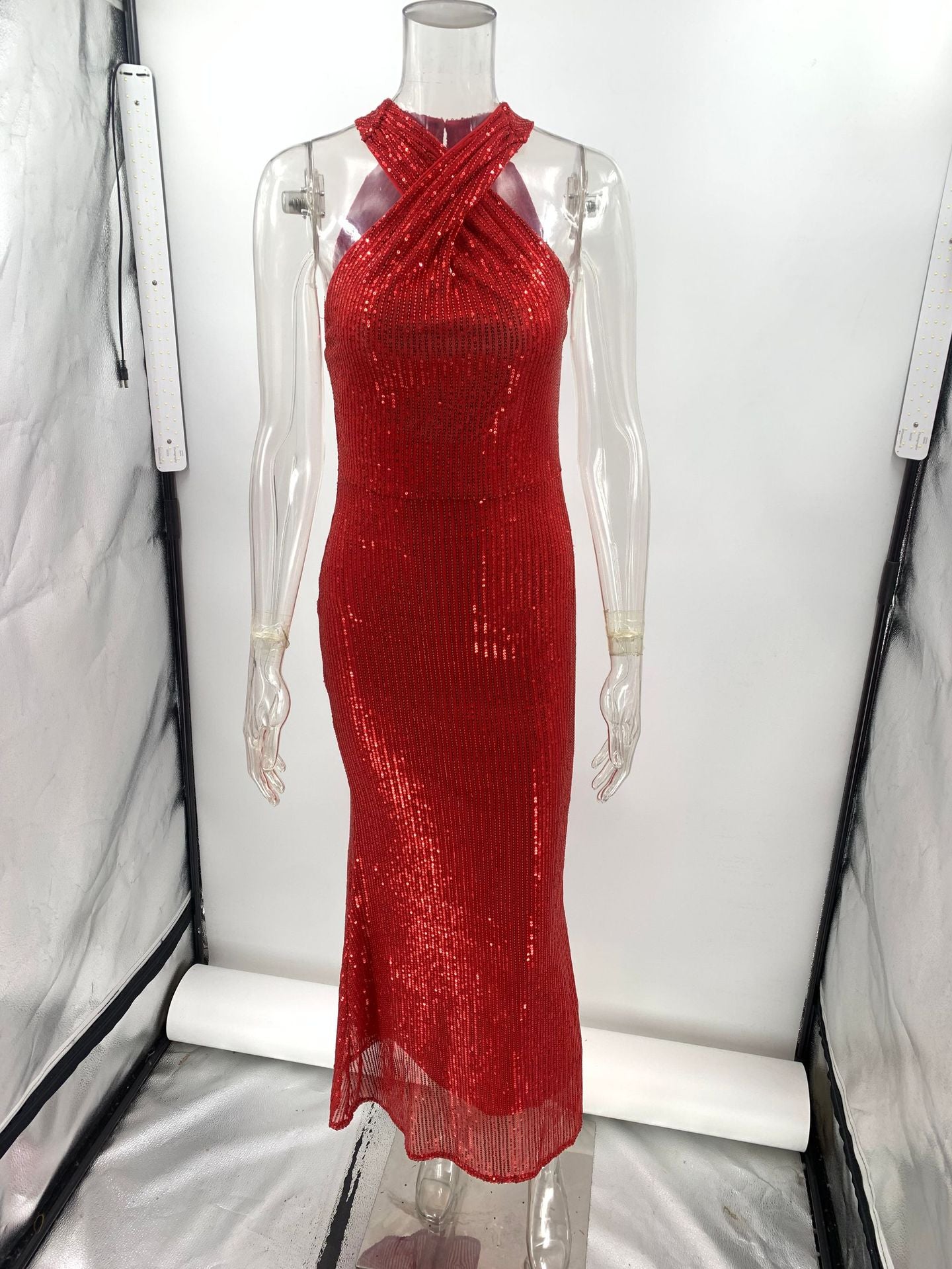 Women Sexy Backless Sleeveless Sequin Maxi Evening Dress 15