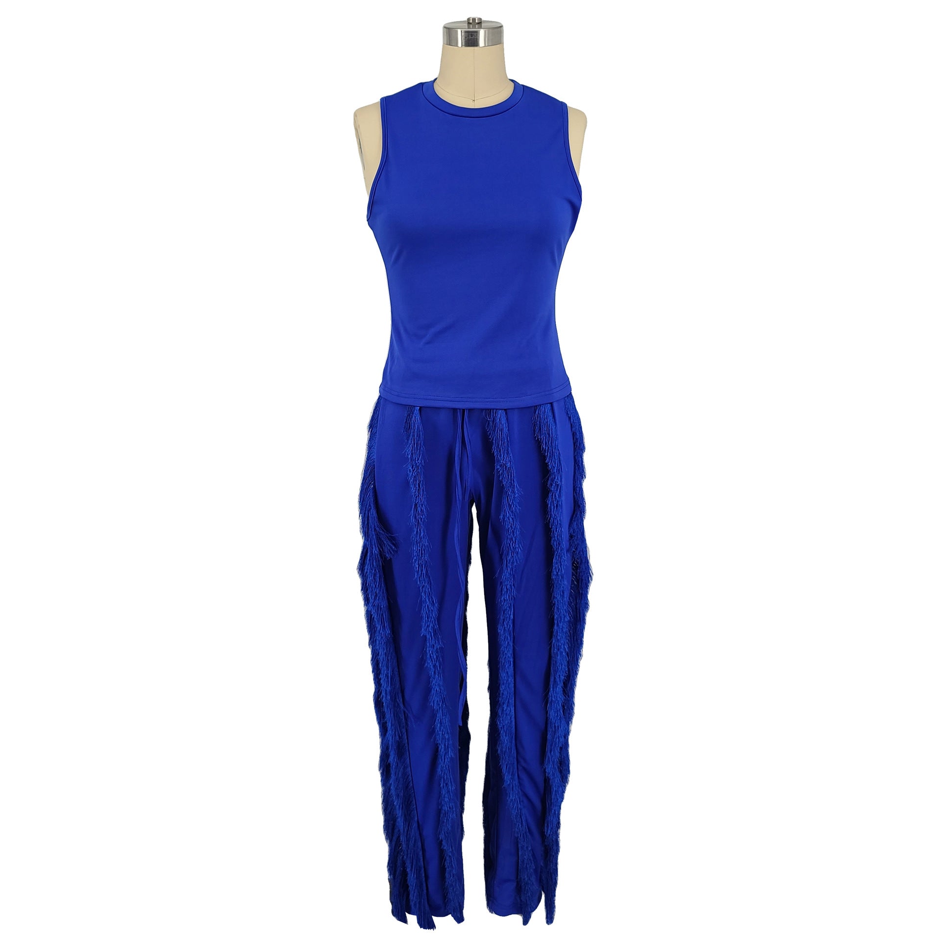 Women's Two Piece Tassel Pants Sleeveless Casual Two Piece Set 21