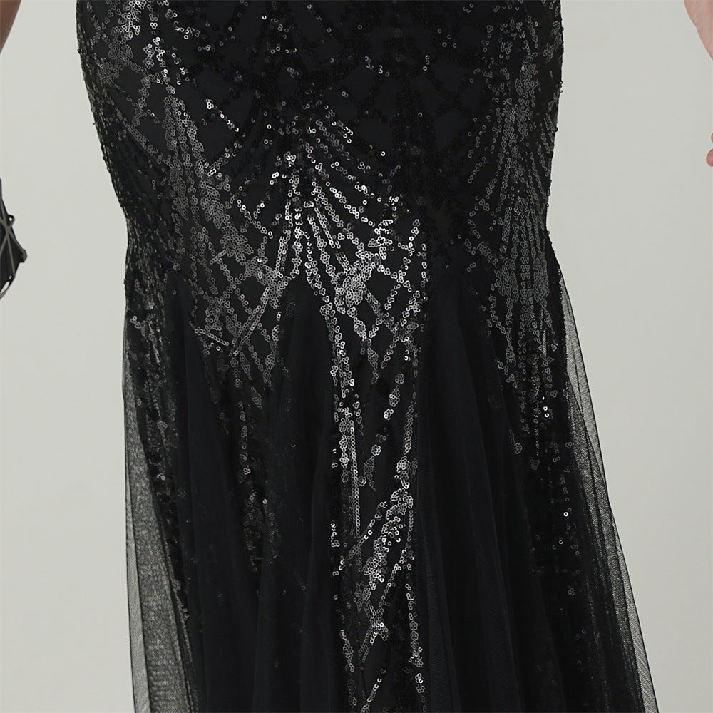 Women Strapless cross Lace-Up sequined tube flower sequined mesh evening dress Formal Party evening dress 65