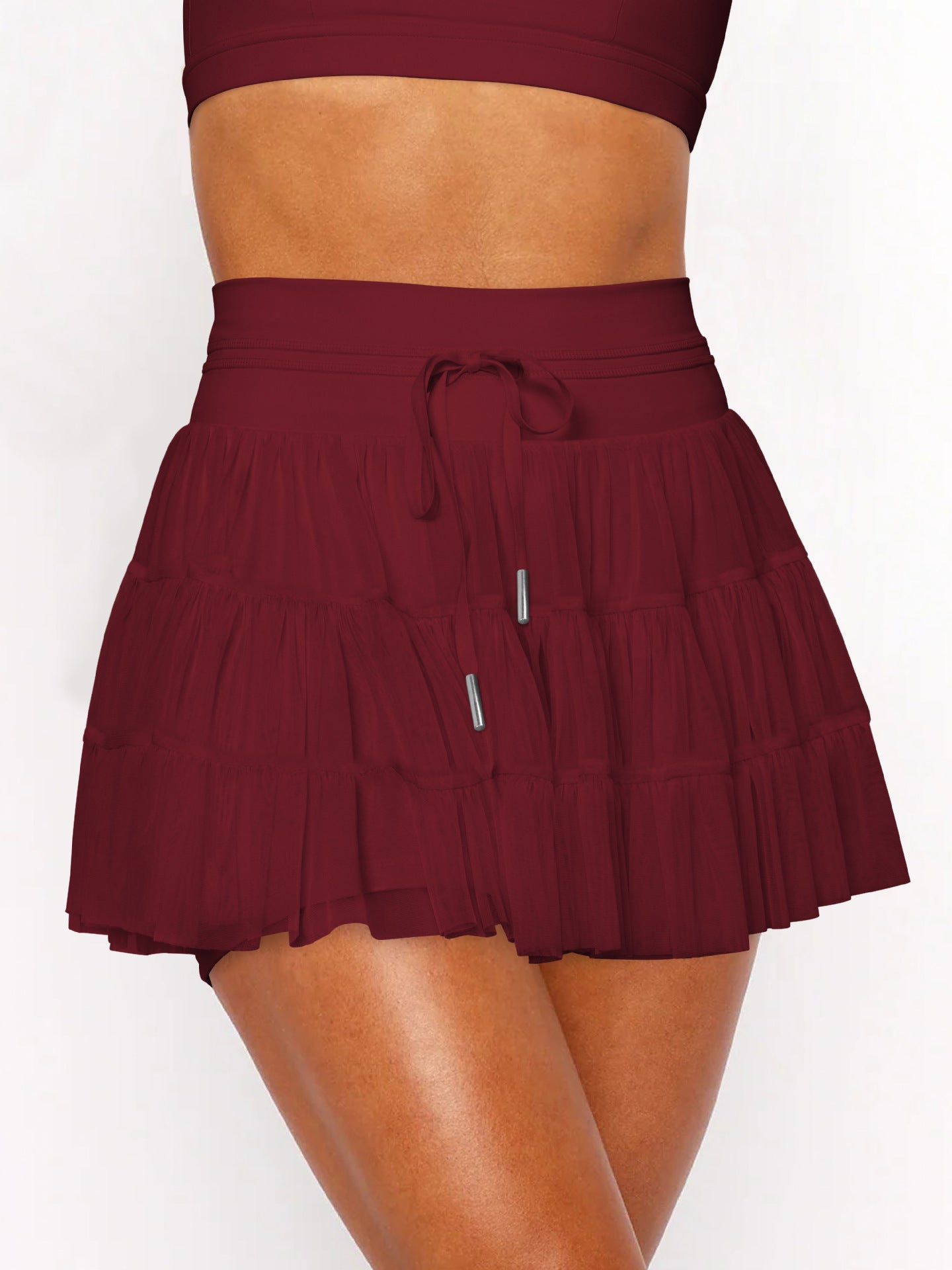 Women Summer Lace-Up Mesh Pleated Skirt 23