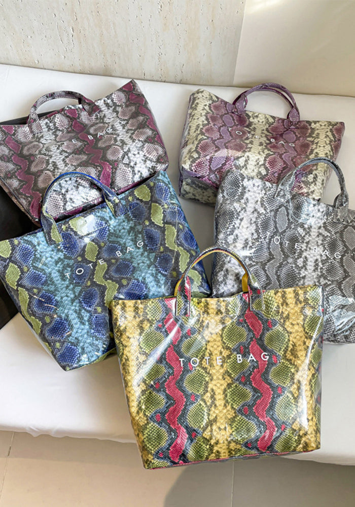 Women Trendy Tote Spring Handbag Snakeskin Shoulder Bag