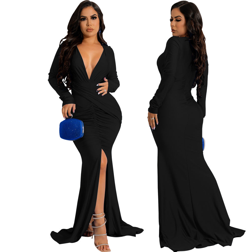 Sexy Fashion Solid Color Nightclub Irregular Wrinkled Dress