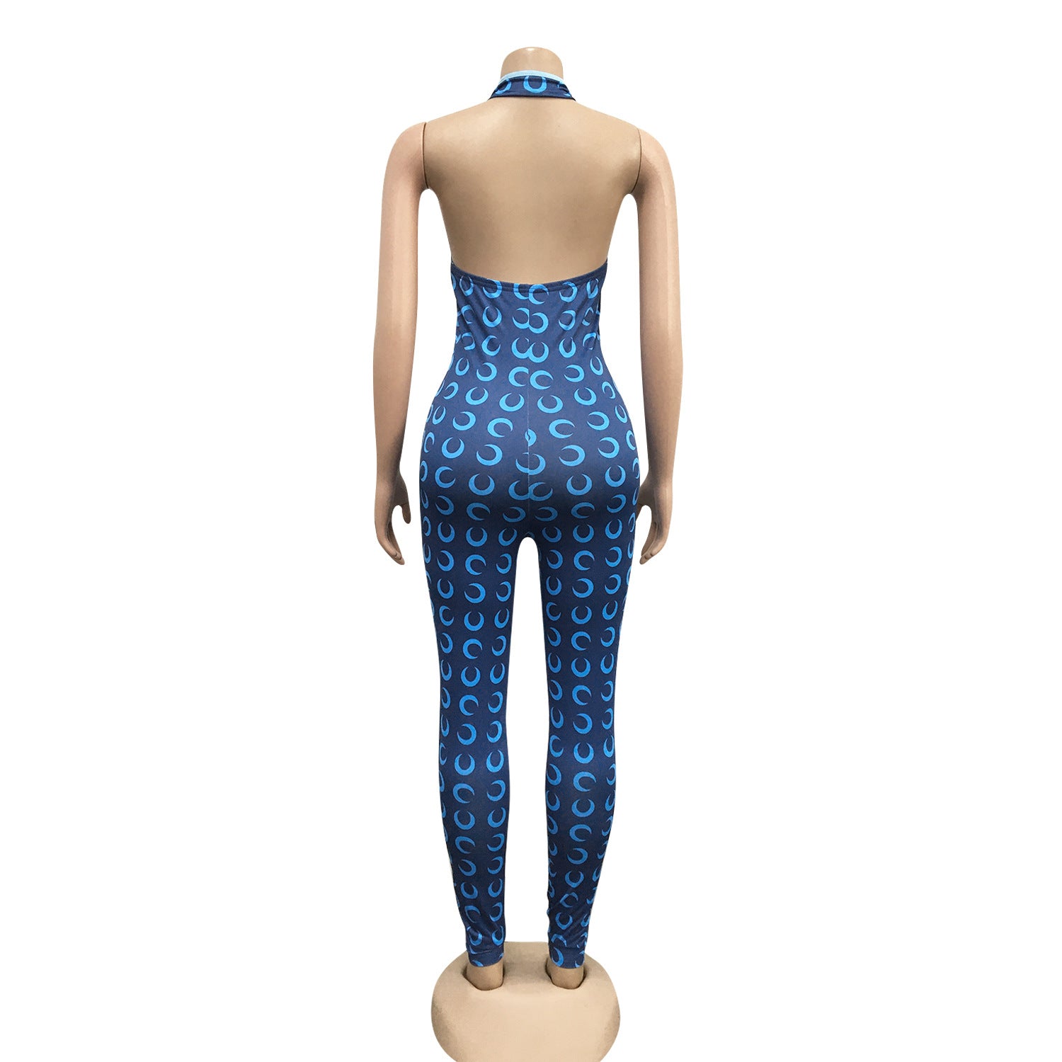 Women Crescent Moon Print Halter Neck Jumpsuit 6
