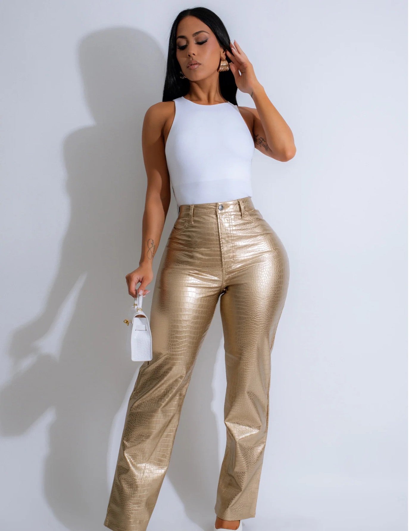 Women Style crocodile pattern PU-Leather Pants 4