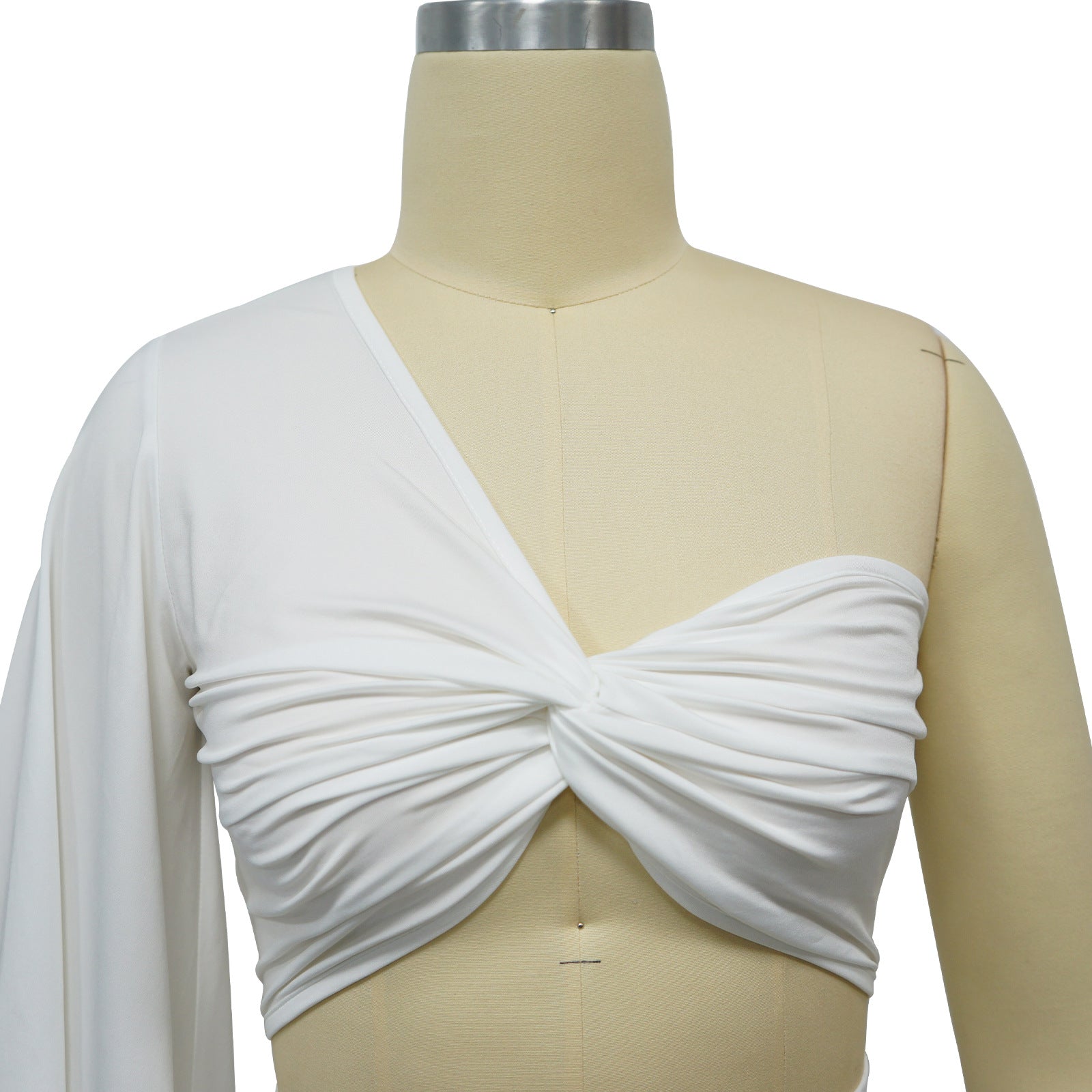 Women Casual Solid One-Shoulder Pleated Top and Pant Two-Piece Set 12