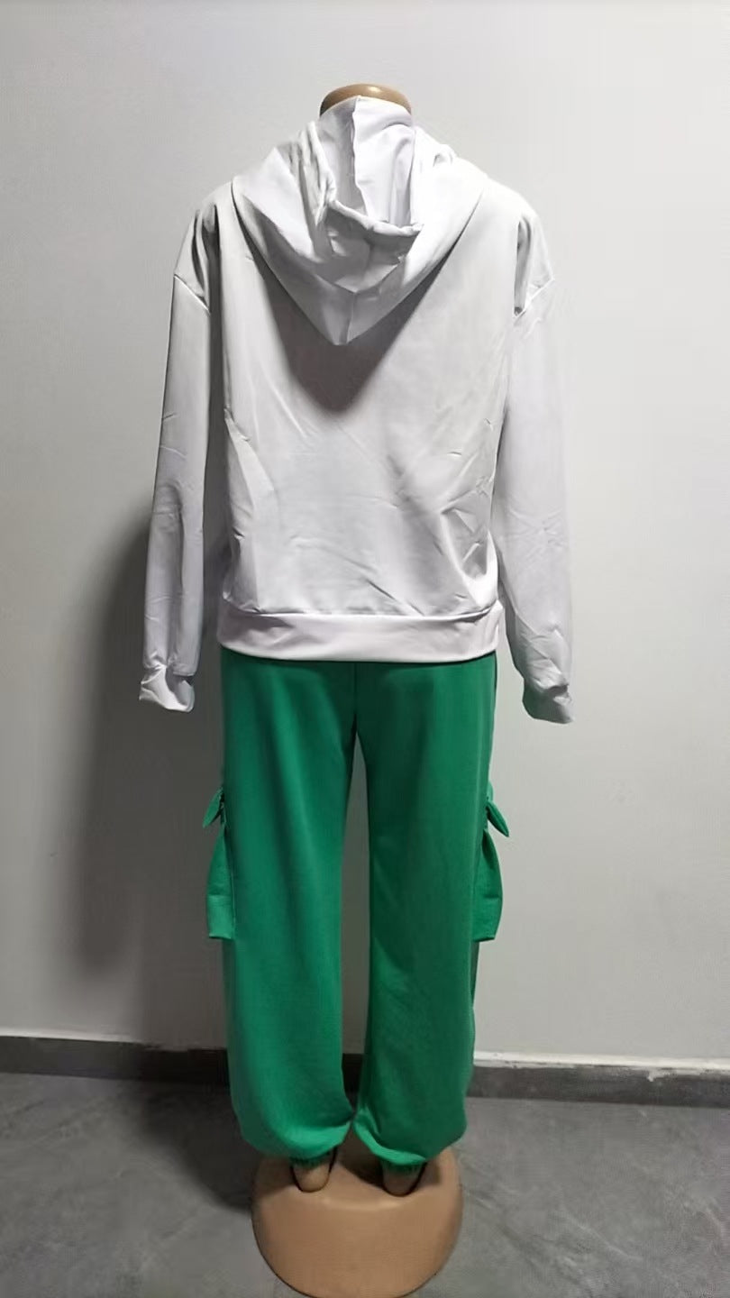 Women Casual Printed Hoodies and Cargo Pants Two-piece Set 11