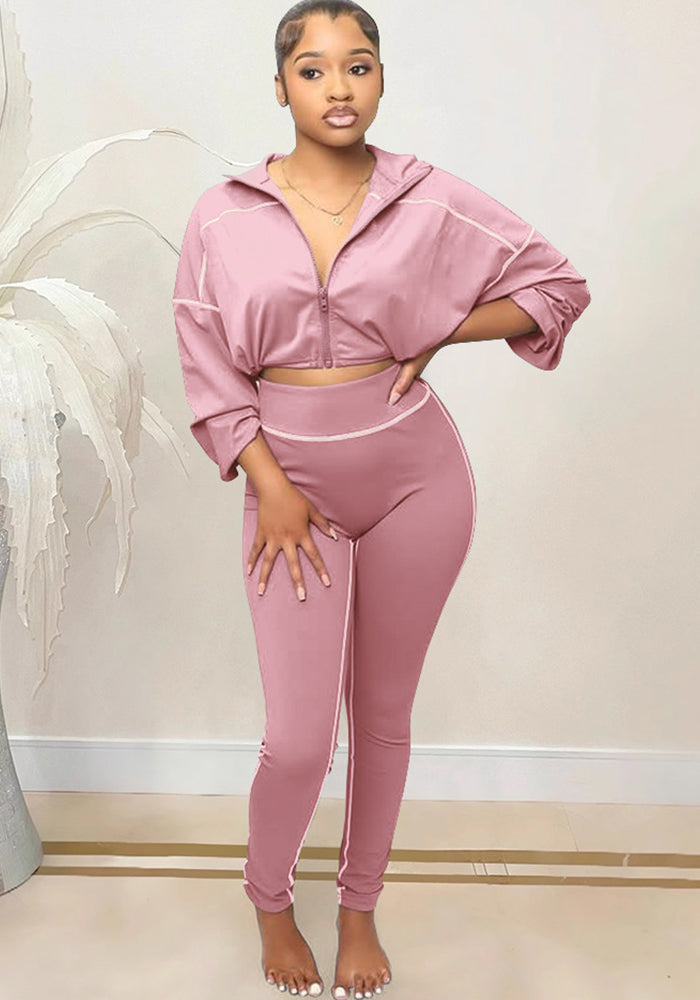 Women Casual Sports Long Sleeve Top and Pants Two-Piece Set