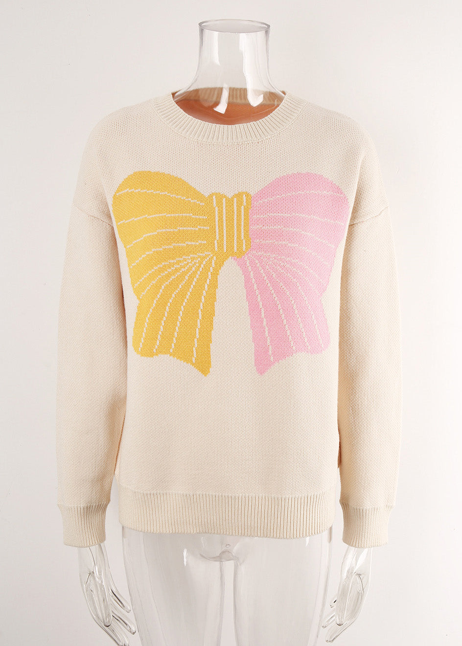 Autumn Winter Sweater Women's Bow Color Matching Knitting Pullover Shirt 29