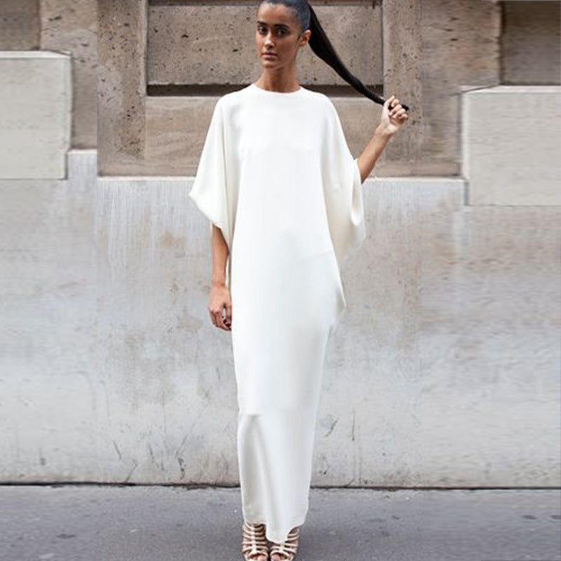 Women's Round Neck Solid Loose Gown Dress