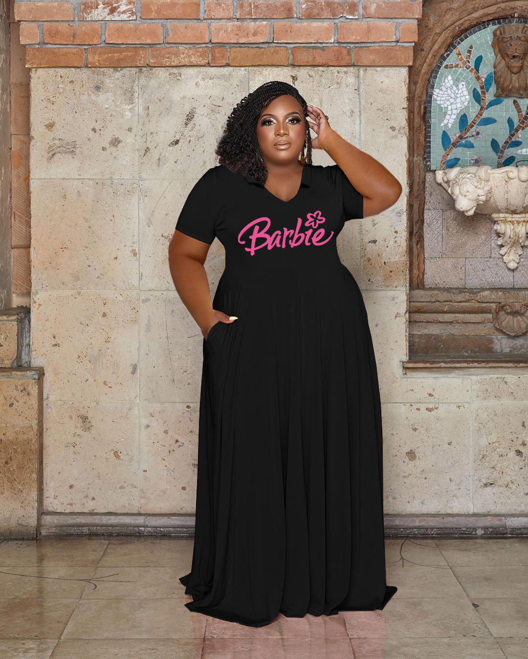 Casual Fashion Turndown Collar Solid Color Women's Plus Size Dress 5