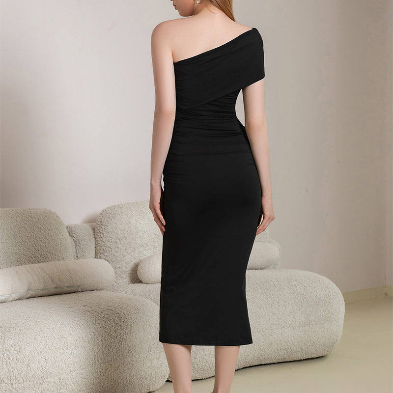 One Shoulder Sexy Slash Shoulder Low Back Slim Dress 5