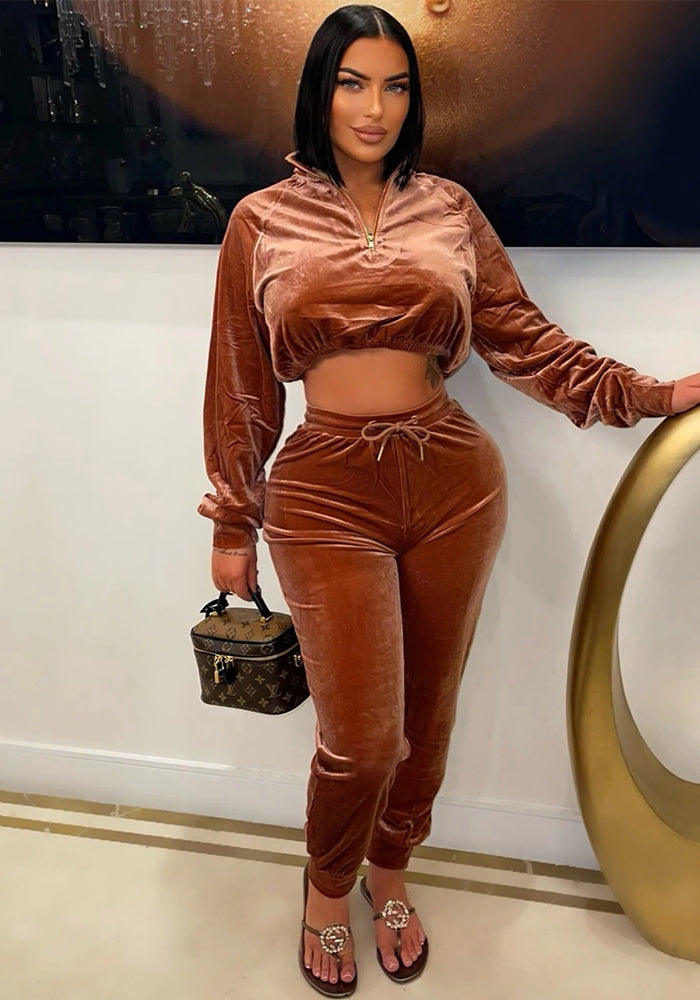 Women Casual sports Casual Veet Top and Pant two-piece set