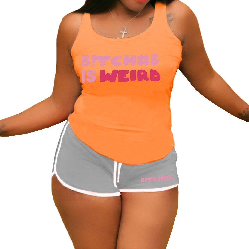 Women vest shorts sports yoga two piece set 16