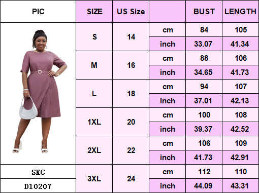 Plus Size Women Casual Patchwork Pleated Elegant Dress 14