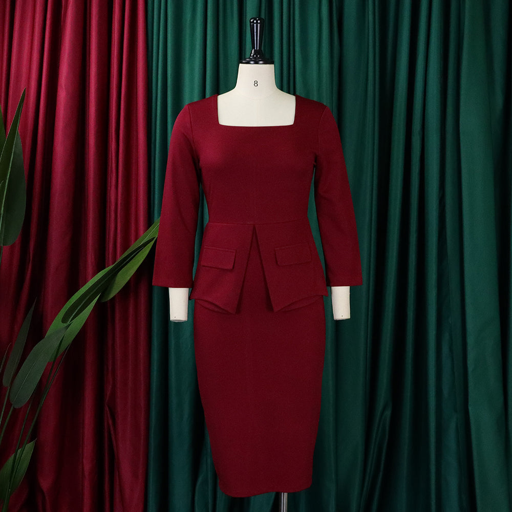 Women'S Spring Solid Bodycon Chic Elegant Career Africa Plus Size Dress 14