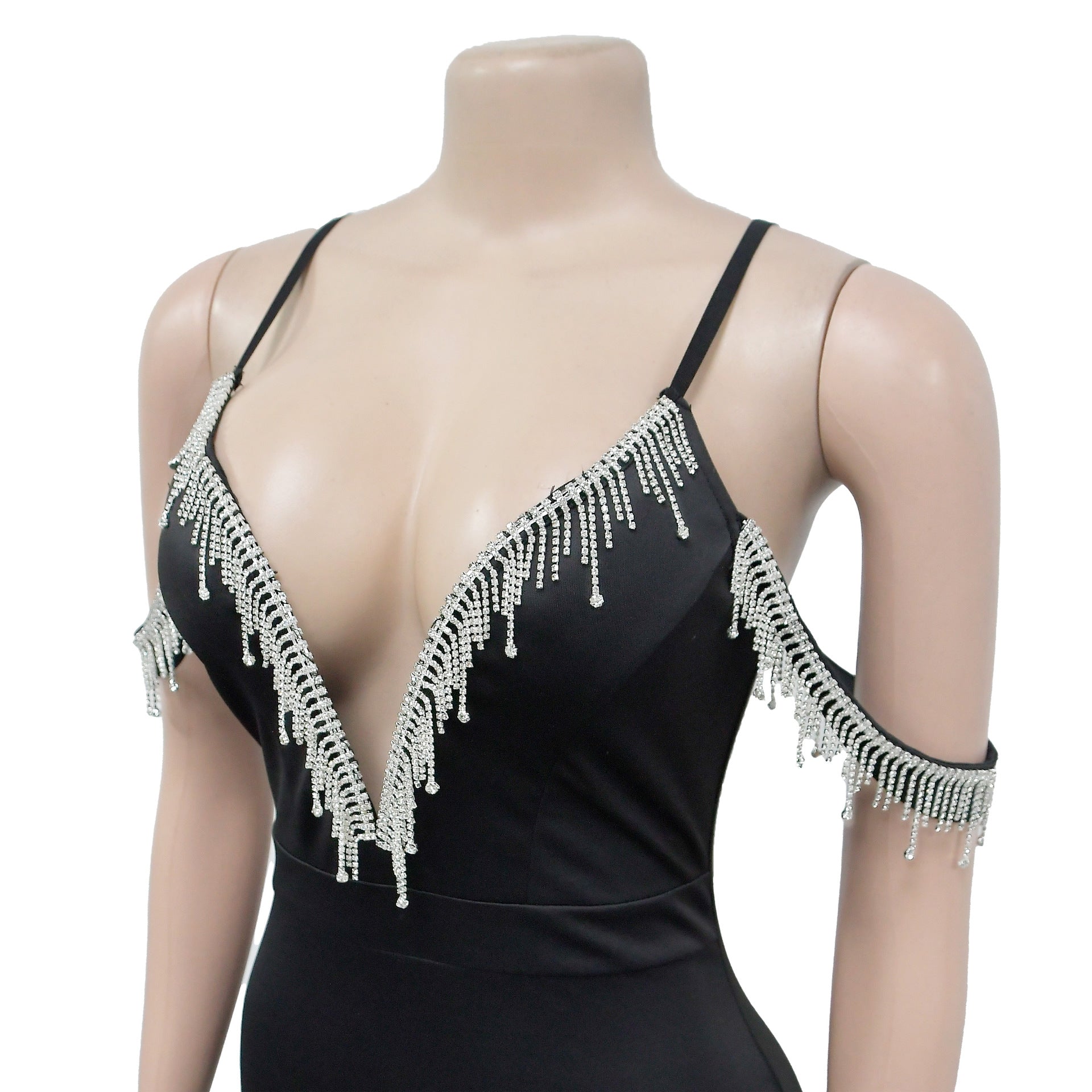 Fashion Women's Solid Color Tassel Suspender Long Dress 17