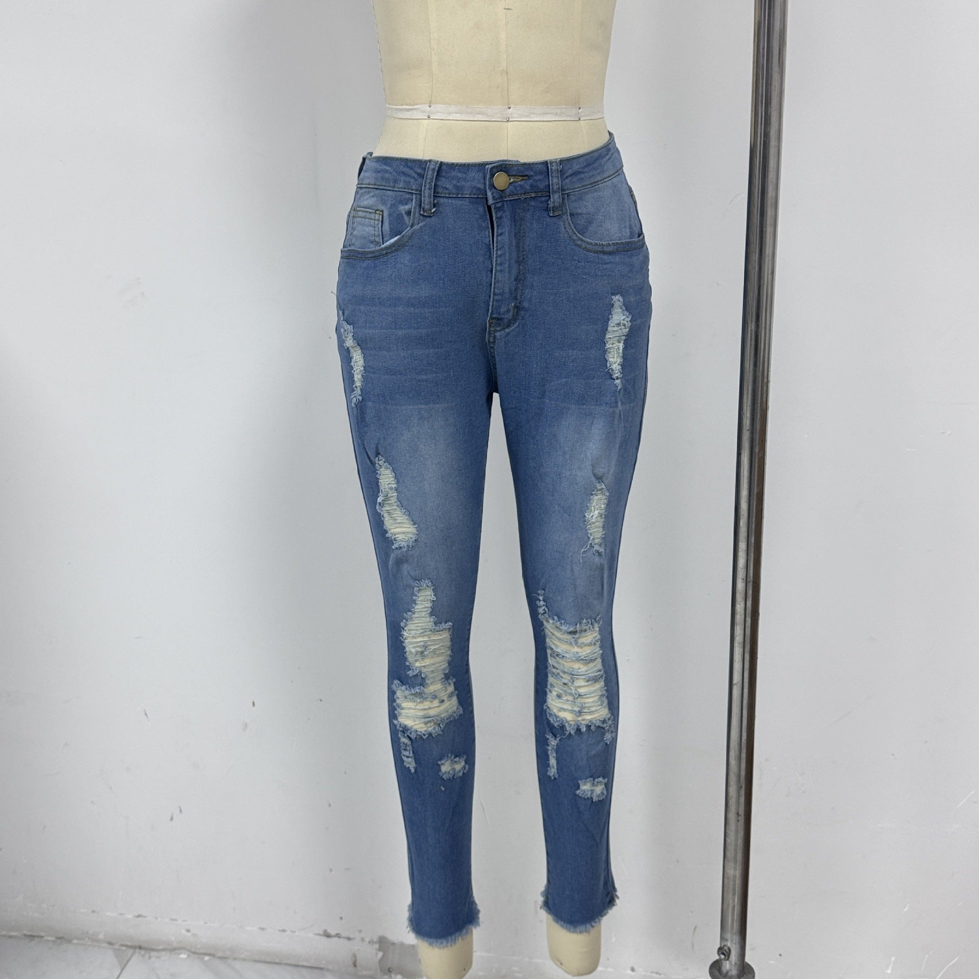Women Stretchy Ripped Denim Pants 6
