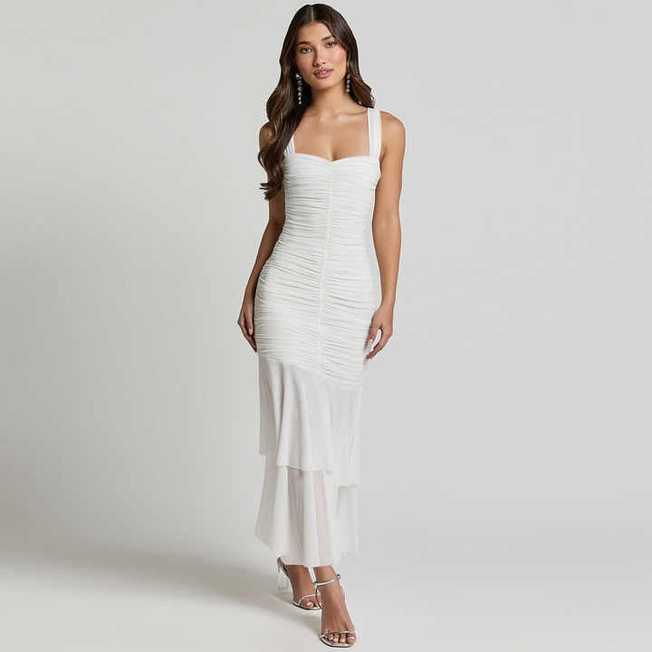 Fashionable Sexy Strap Mesh Patchwork Pleated Fishtail Dress 8