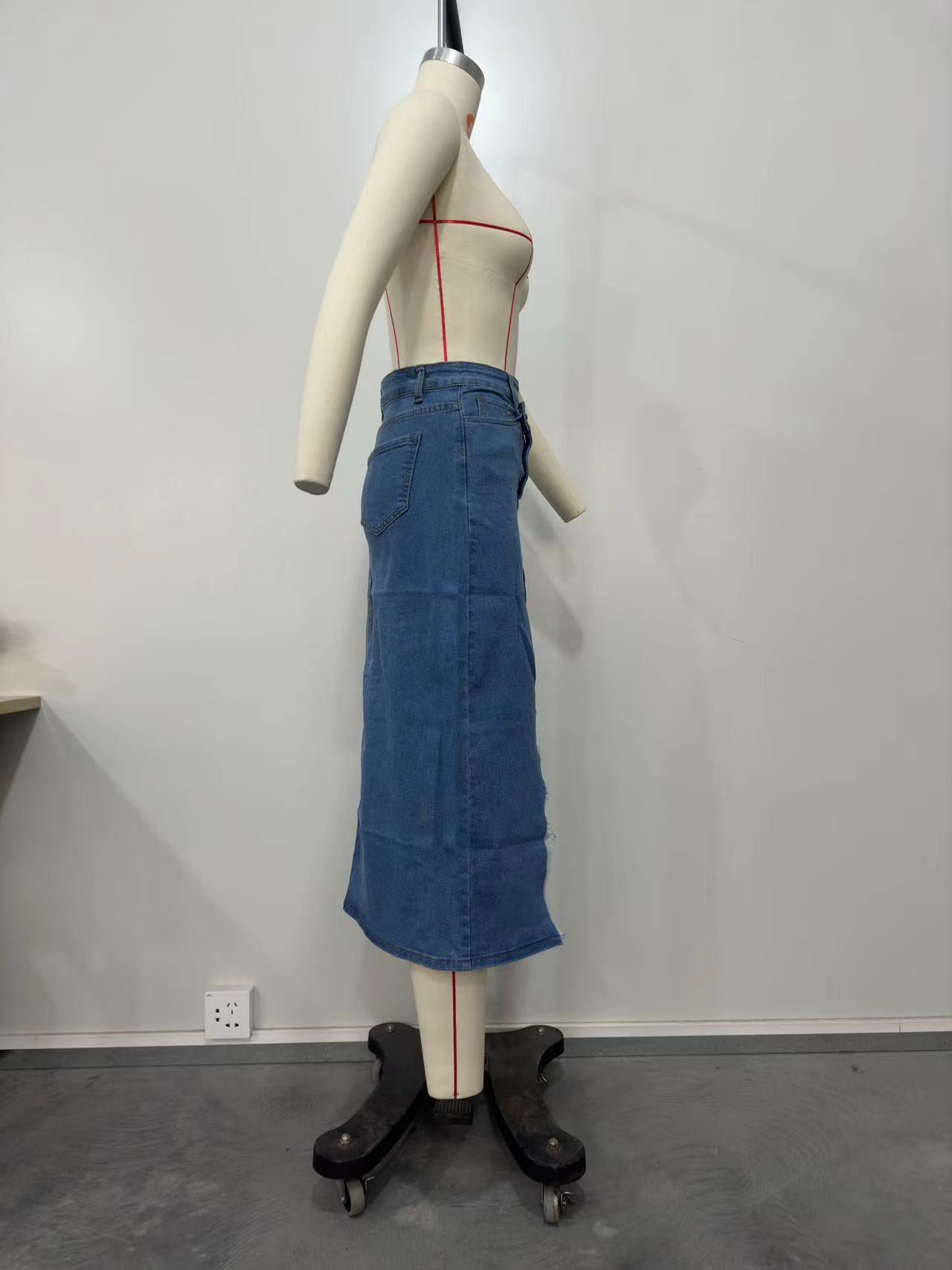 Women Washed Slit Denim Skirt 12