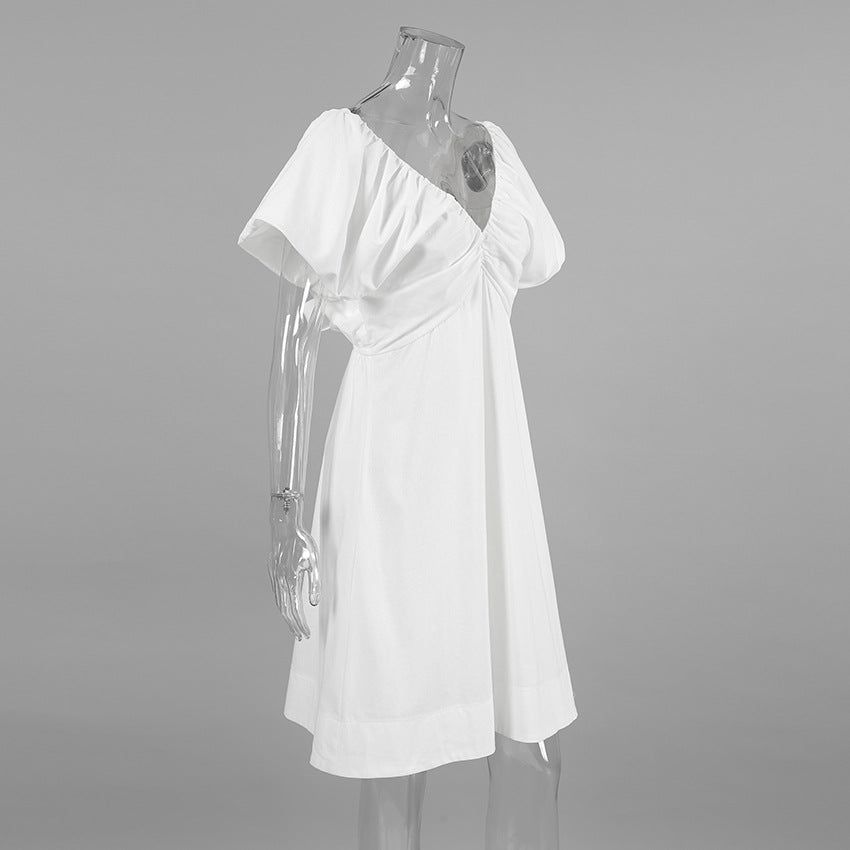 Women Early Spring V-neck Puff Sleeve Dress 9