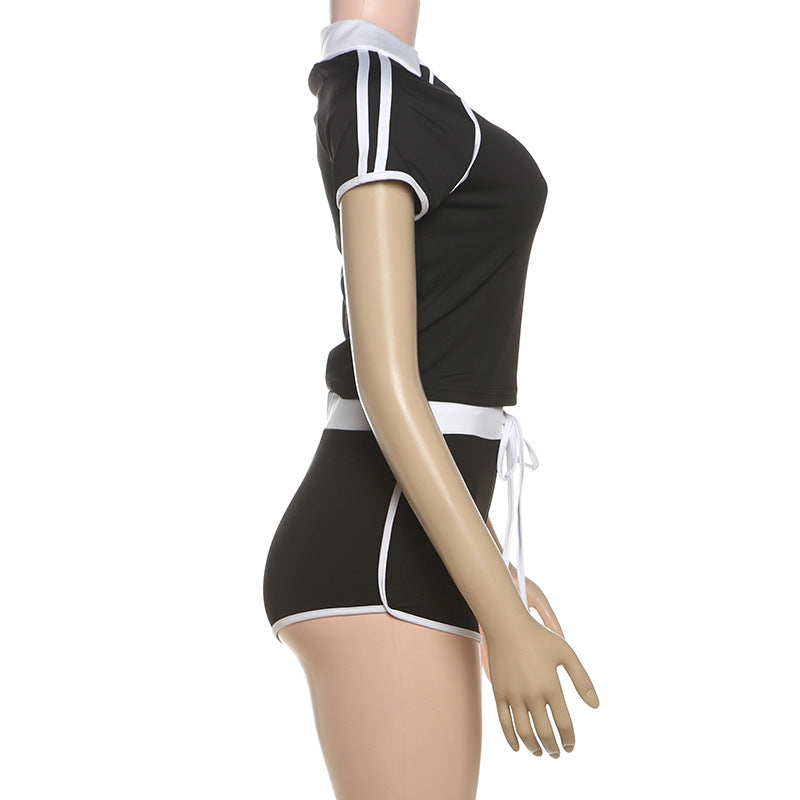 Women Spring Summer Sexy Short Sleeve Top and Shorts Two-Piece Set 14