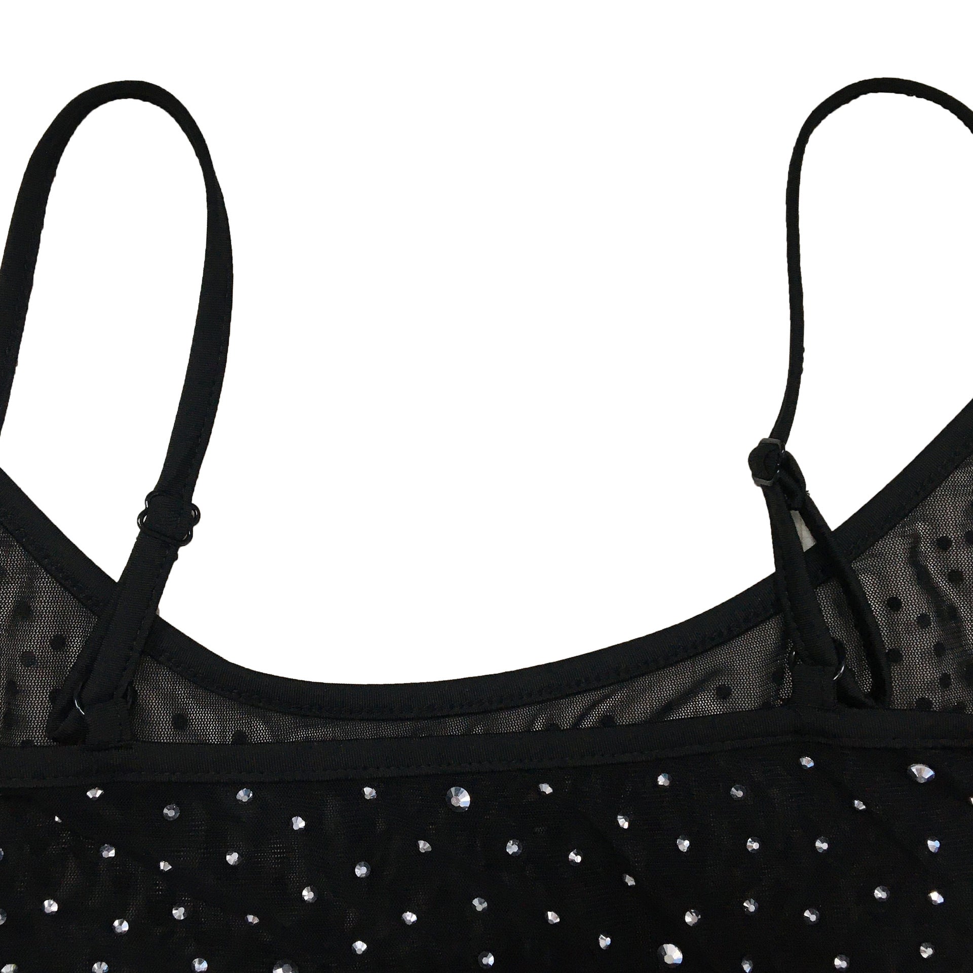 Women's Fashion Solid Color Mesh Beaded See-Through Slip Dress 21