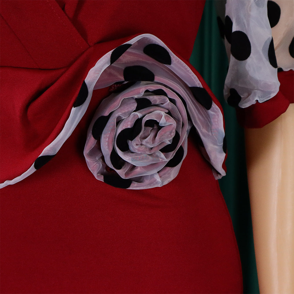 Women Summer mesh flocked puff sleeves V-neck Bodycon dress 24