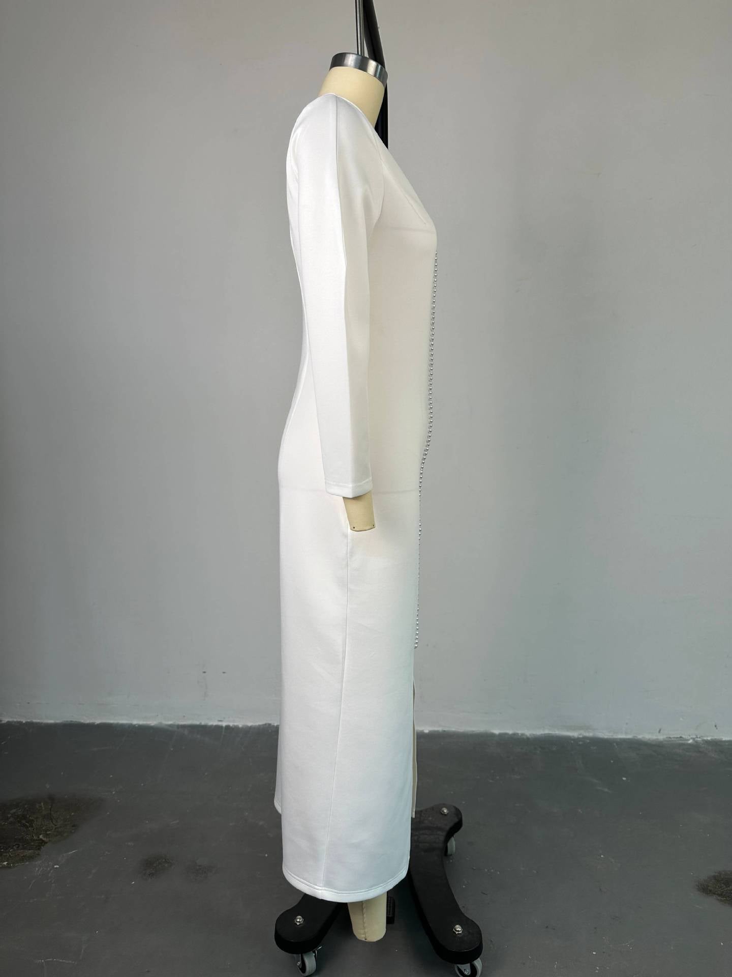 Women's Summer Chic Elegant Beaded V-Neck High Waist Slit Dress 9