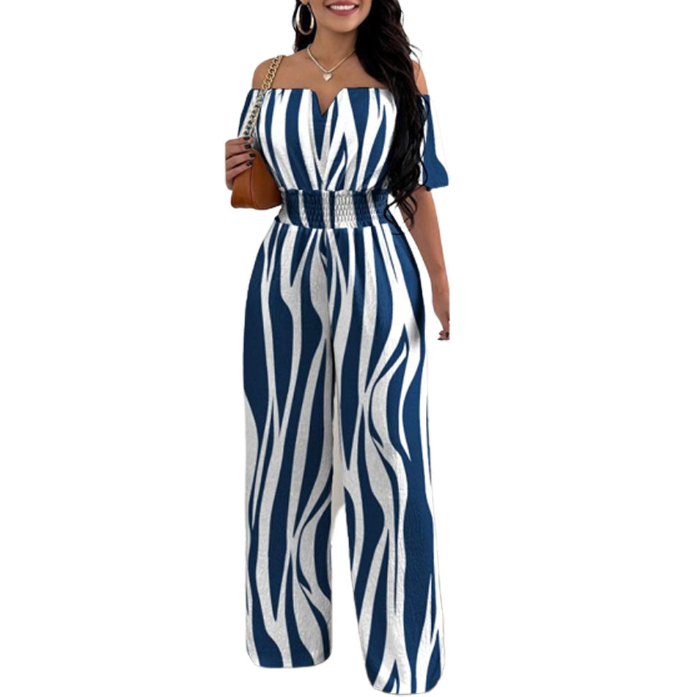 Women Off Shoulder V Neck Loose Straight Jumpsuit 20