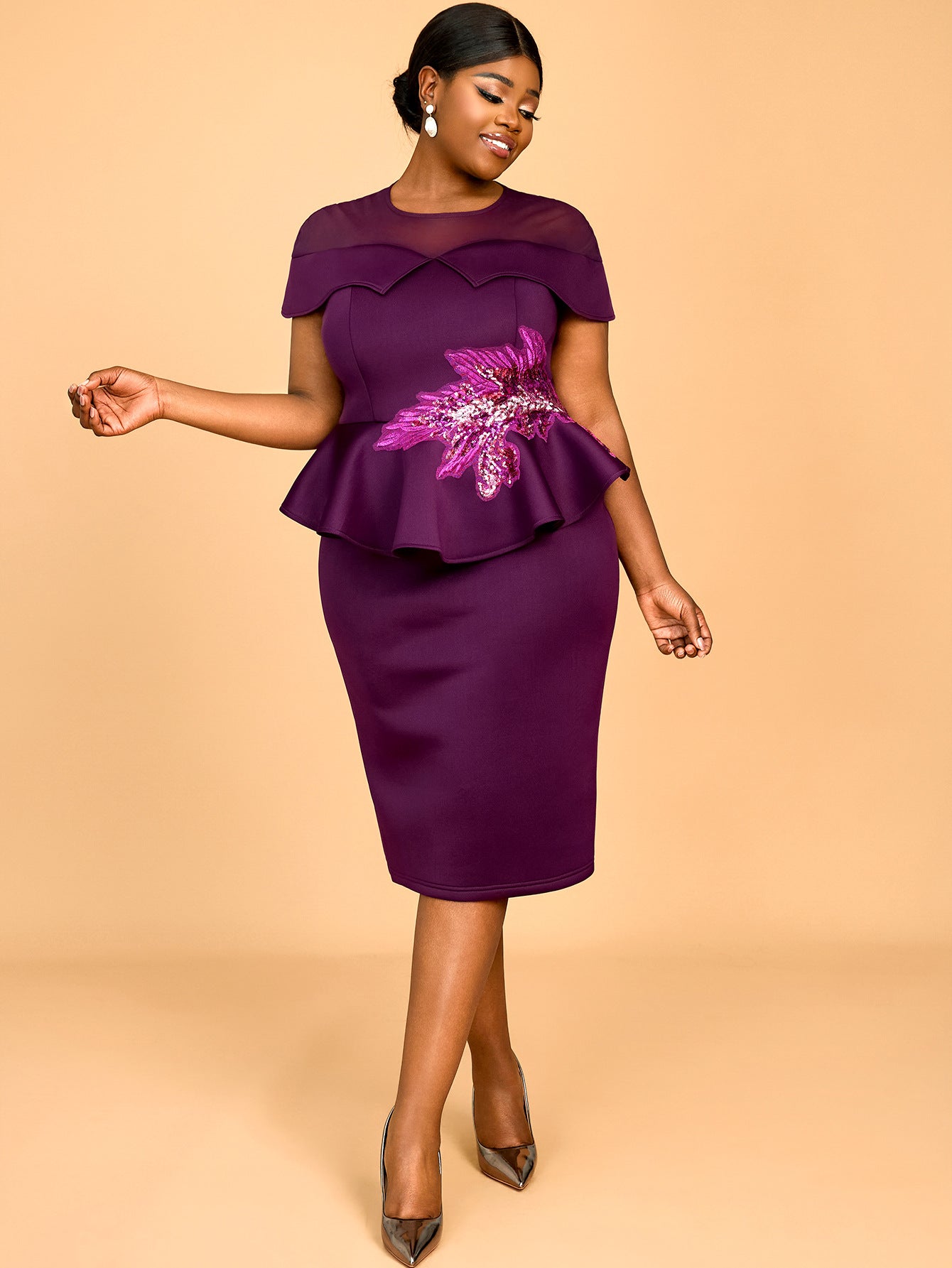 Women Sequin Cape Sleeve Formal Party Dress 7