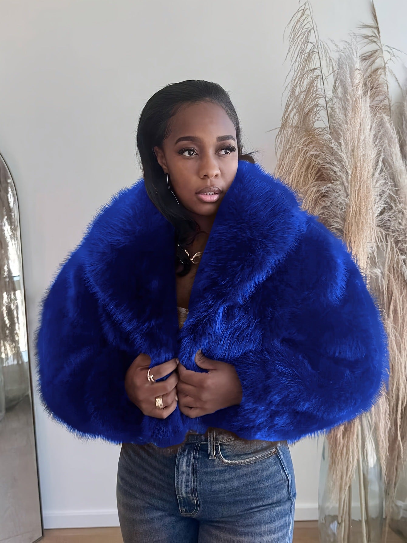 Women Fall/Winter Turndown Collar Pu-Leather Crop Jacket 3