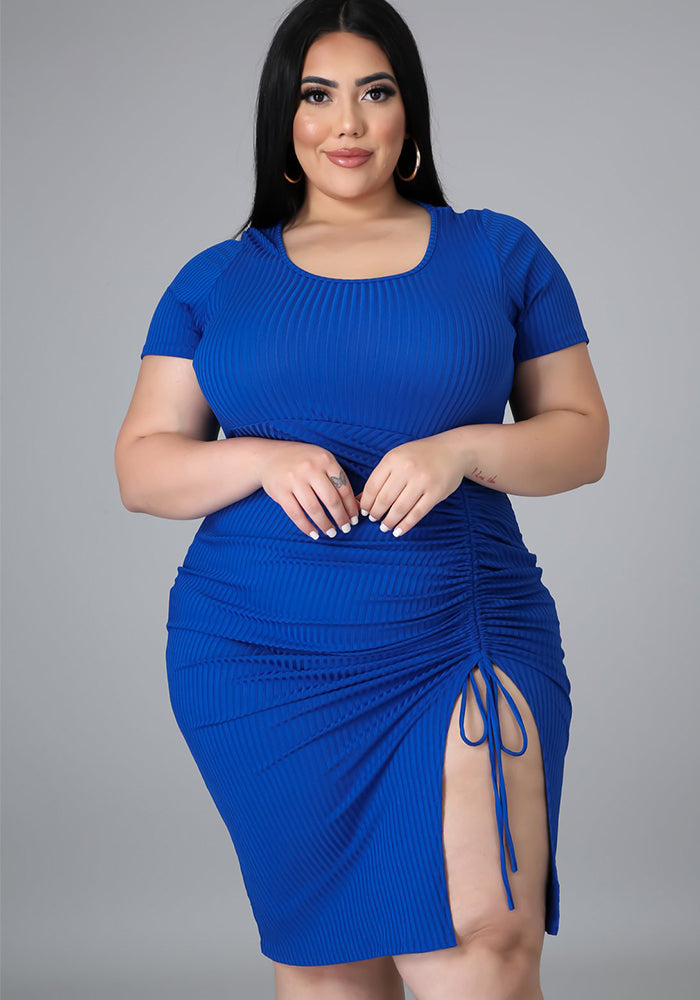 Plus Size Women Knitting Ribbed Open Lace Dress