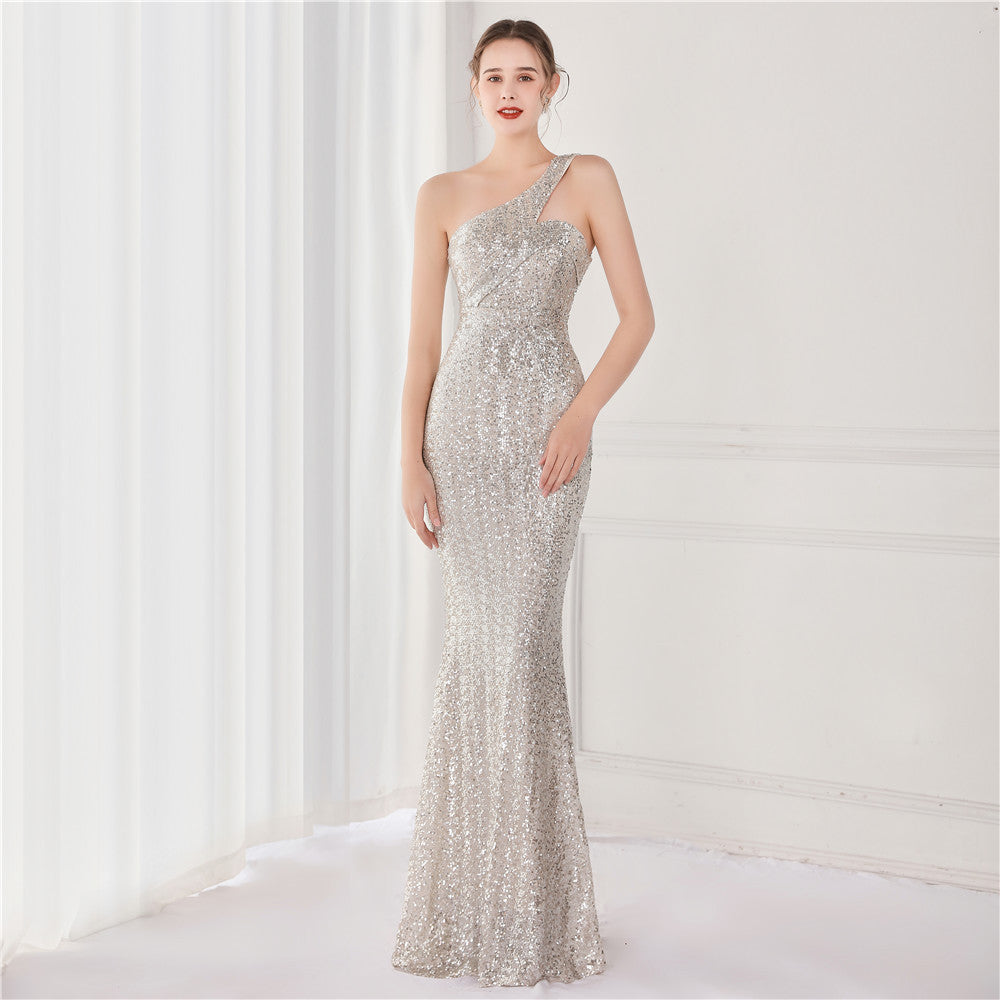 Luxury Sequin Slash shoulder Sleeveless Mermaid Plus Size Formal Party Evening Dress 3