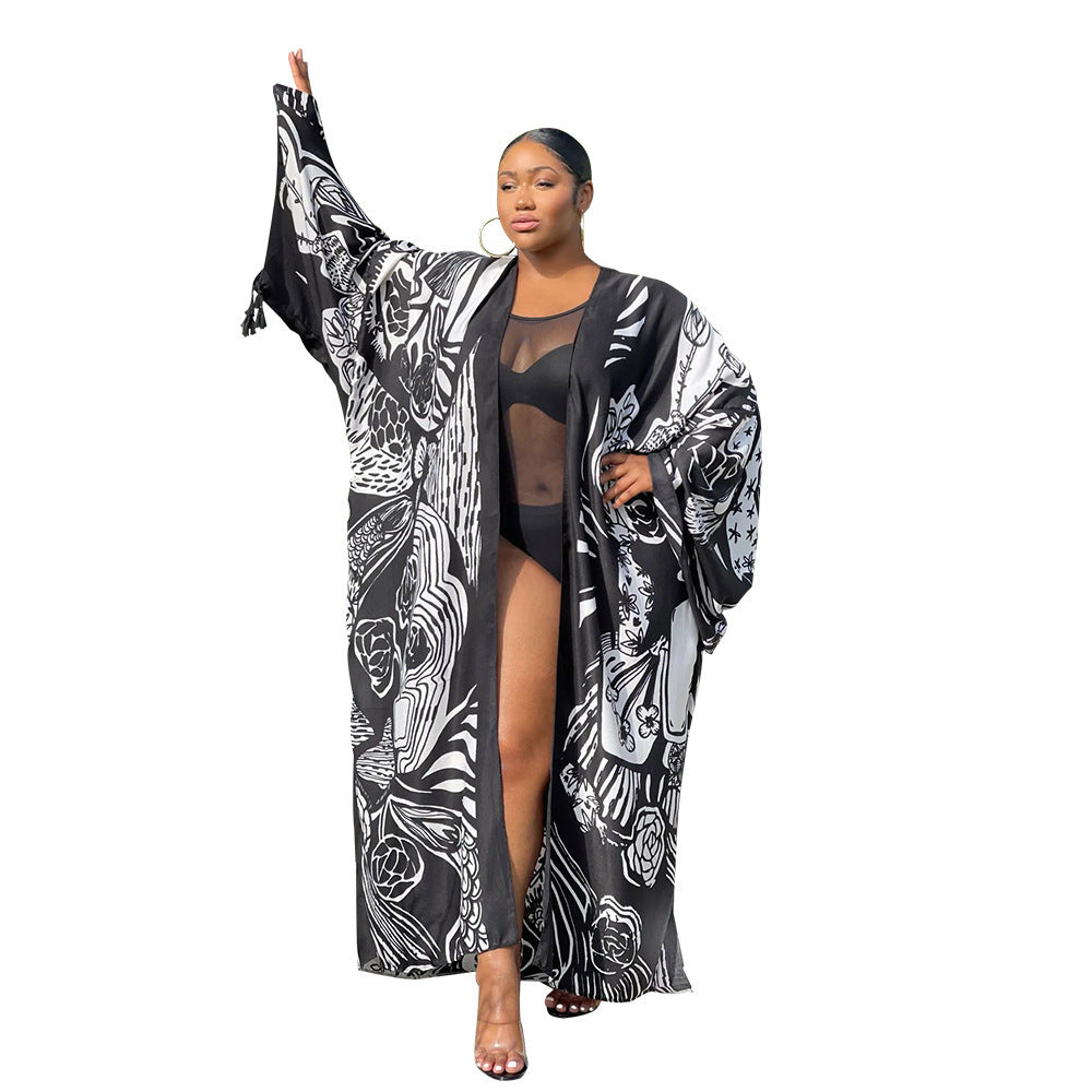 Women Printed Loose Casual Kimono Long Sleeve Robe 29