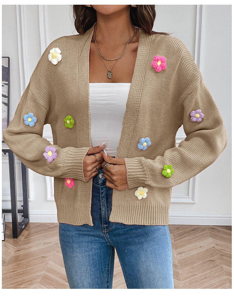 Flower Sweet Knitting Cardigan Sweater Jacket For Women Lazy Style Casual Loose Sweater 12