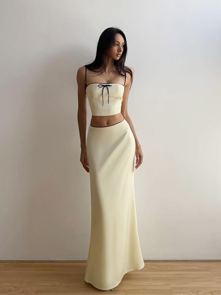 Spring Women's Solid Color Slim Crop Camisole High Waist Skirt Two Piece Set 4